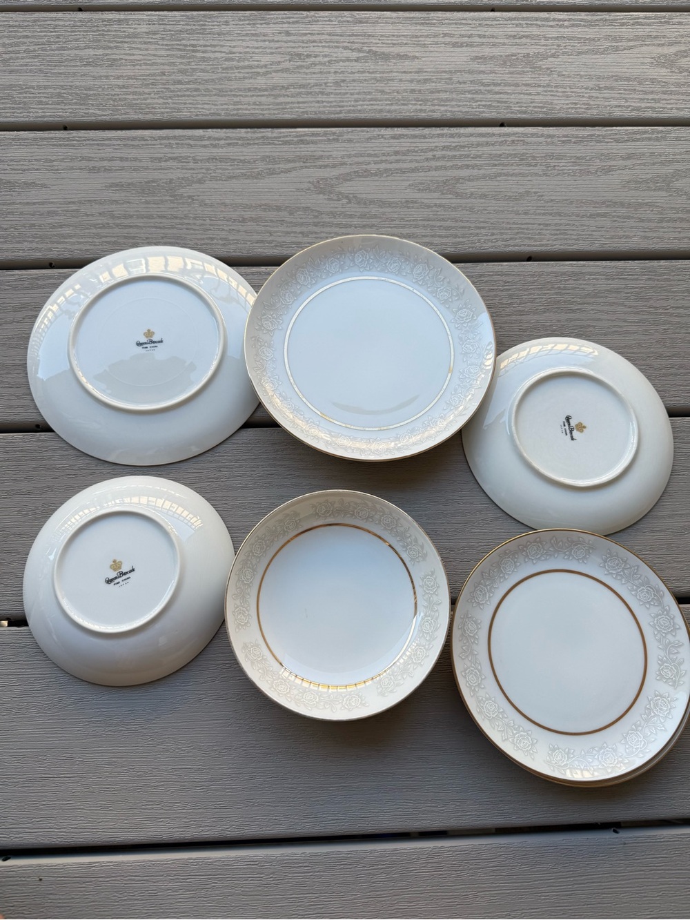 Vintage Queens Brocade Fine China Japan 9 Piece Set Floral Gold Trim